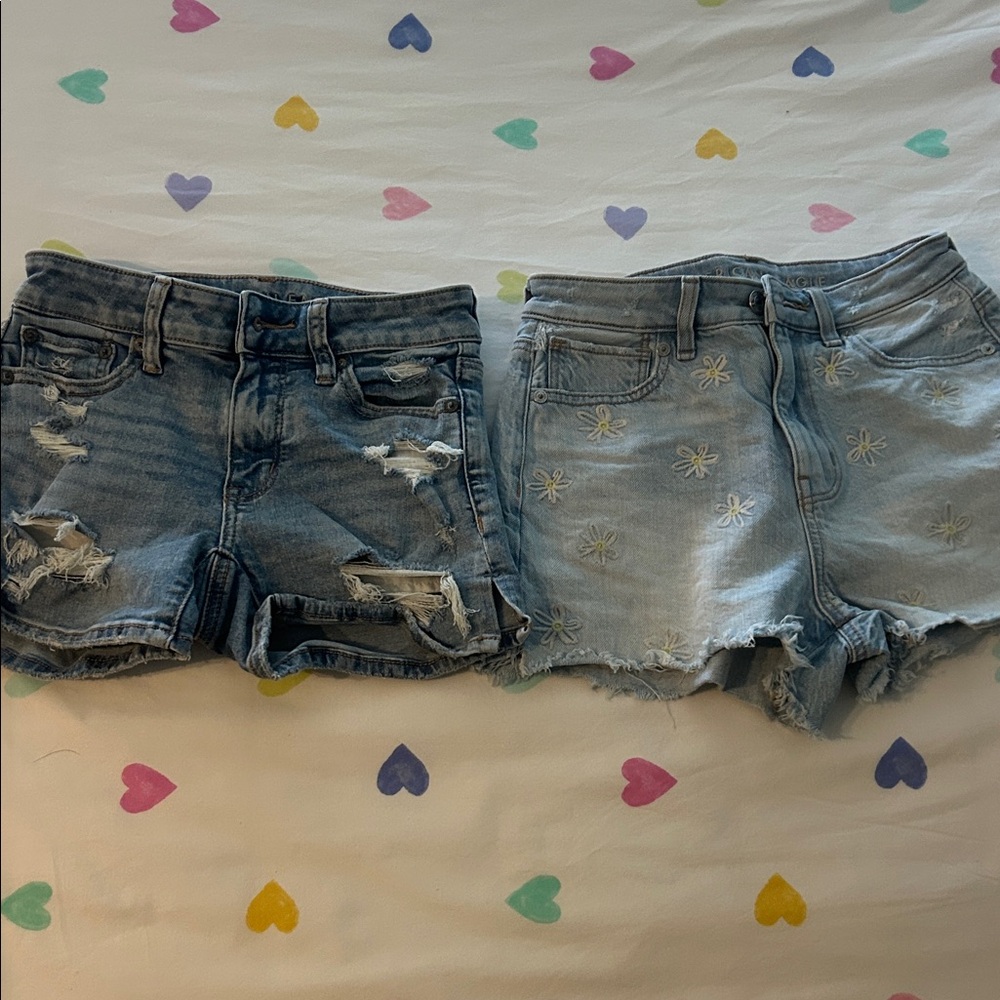 American Eagle Outfitters Distressed and Embroidered Jean Shorts